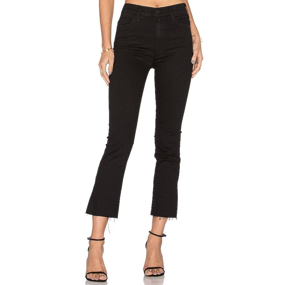 MOTHER The Hustler Ankle Fray Jeans Size 26 Black High Rise Cropped Denim